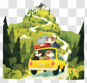 Family Driving In Car - Car With Luggage On A Road Trip Transparent PNG