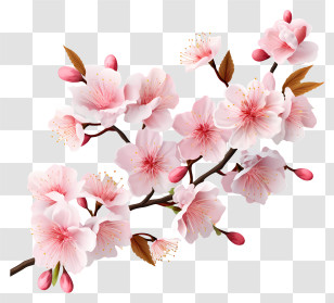Realistic 3d Style Cherry Branch Blossom - Cherry Blossom Branch Illustration With Pink Flowers Transparent PNG