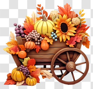 Fall Harvest - Autumn Cart With Harvest Decorations Transparent PNG