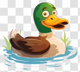 Duck Cartoon - Cartoon Duck Swimming In A Pond Transparent PNG