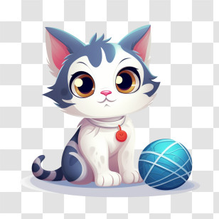 Cat Playing Yarn Ball - Cute Cartoon Cat With A Ball Of Yarn Transparent PNG