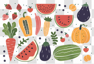 Food Background - Assorted Fruits And Vegetables Illustration Transparent PNG