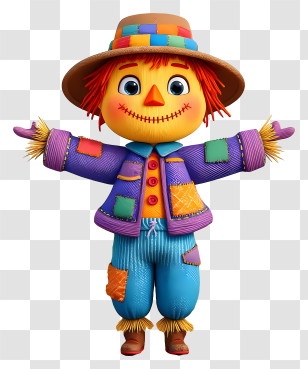 Playful Scarecrow - Bright 3D Patchwork Scarecrow Transparent PNG