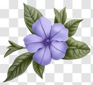 Elegant Periwinkle Flower - Purple Flower With Green Leaves Transparent PNG