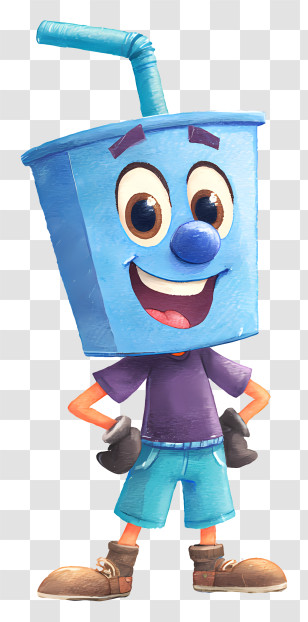 Playful Cartoon Cup - Tall Blue Cup-headed Hero Transparent PNG