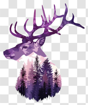 Deer Silhouette - Deer With Forest Silhouette Transparent PNG