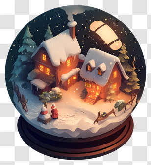 Snow Globe Scene - Cozy Winter Village Snow Globe Transparent PNG