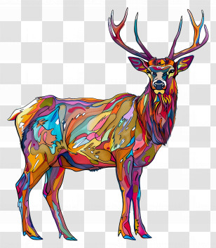 Elk - Colorful Deer Illustration In Creative Art Style Transparent PNG