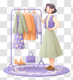 Woman Selecting Clothes - Woman Shopping Clothes Rack Illustration Transparent PNG