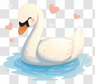 Swan Swimming - Cute White Swan Floating With Hearts Transparent PNG