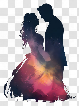 Bride And Groom Silhouette - Silhouette Of A Couple Dancing Colorfully Transparent PNG