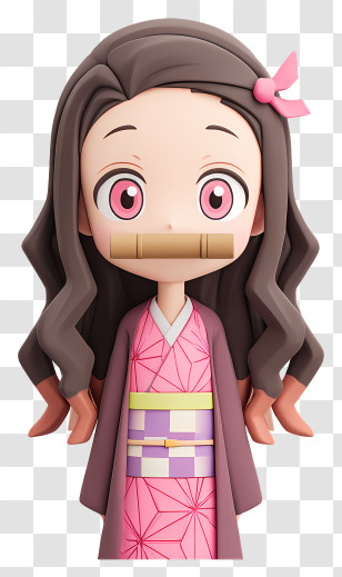 Nezuko Kamado - Chibi Anime Girl With Bamboo Transparent PNG