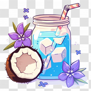 Coconut Water - Coconut Drink With Flowers Transparent PNG