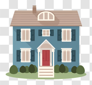 House - Blue Family House With Red Door Transparent PNG