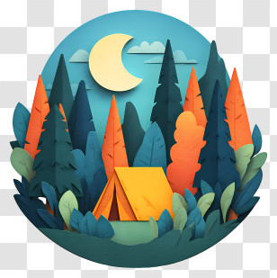 Night Camp Inside Dense Forest - Peaceful Camping Under The Moon Transparent PNG