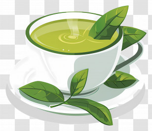 Green Tea Drink - Cup Of Green Tea With Fresh Leaves Illustration Transparent PNG