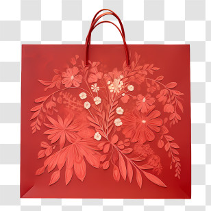 Red Paper Bag - Red Floral Gift Bag With Decorative Design Transparent PNG