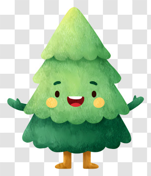 Kawaii Christmas Tree - Layered Smiling Tree Character Transparent PNG