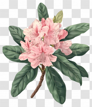 Vintage Flowers - Pink Rhododendron Flower Illustration Transparent PNG