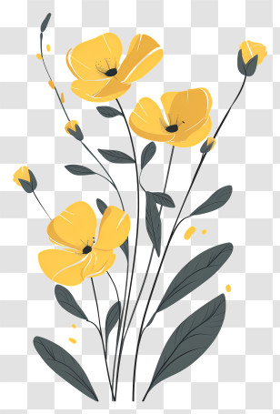 Yellow Flower Twig - Yellow Blooming Flowers Transparent PNG