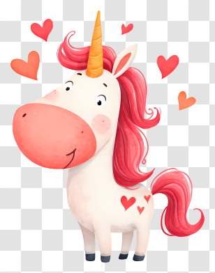 Cute Unicorn With Hearts - Cute Unicorn With Hearts Transparent PNG