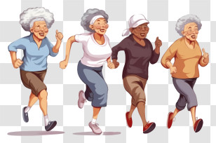 Senior Citizens Running - Illustration Of Elderly Women Jogging Transparent PNG