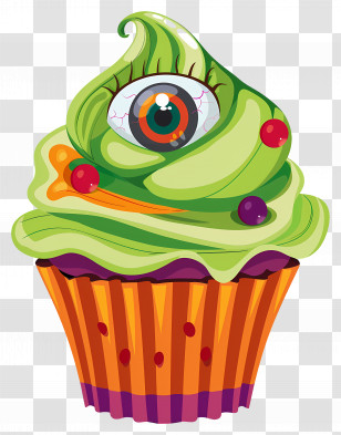 Halloween Cupcake - Spooky Halloween Monster Cupcake With Green Frosting Transparent PNG