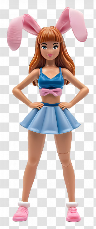 Bunny Ears - Doll With Bunny Ears In Blue Dress And Pink Shoes Transparent PNG