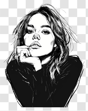 Sydney Sweeney - Black And White Sketch Of Woman Transparent PNG