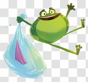 Cute Frog - Happy Green Frog With Bag Transparent PNG