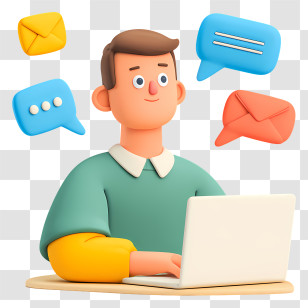 Employee Doing Email Marketing - Person With Laptop And Messages Transparent PNG