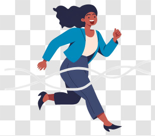 Businesswoman Crossing Finish Line - Woman In Blue Jacket Crossing Finish Line Transparent PNG