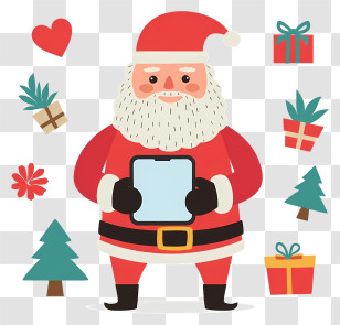 Santa Shopping Online - Flat Santa Holding A Tablet Transparent PNG