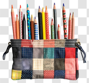 Pencil Pouch - Colorful Pencils In Patchwork Case Transparent PNG