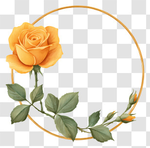 Wedding Golden Frame - Yellow Rose With Circular Frame Transparent PNG