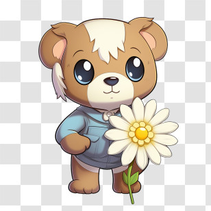 Teddy Bear Day - Cute Cartoon Bear With Flower Transparent PNG
