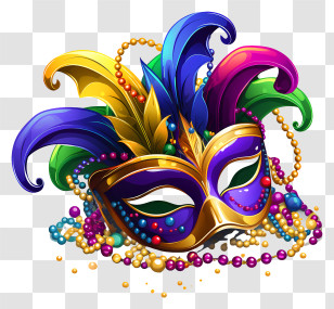 Colorful Mask - Colorful Mardi Gras Mask With Beads Transparent PNG