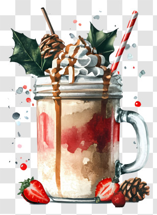 Hot Chocolate - Festive Milkshake With Whipped Cream And Garnishes Transparent PNG