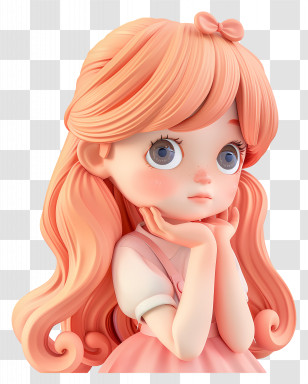 Thinking Girl - 3D Girl With Long Hair Transparent PNG