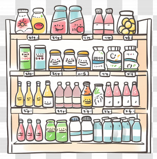 Supermarket Shelf - Cartoon Grocery Shelf Filled With Products Transparent PNG