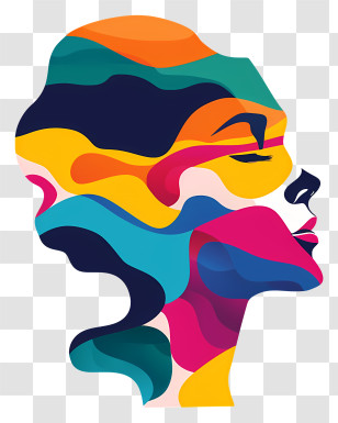 Mental Health - Colorful Abstract Human Head Silhouette Transparent PNG