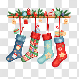 Christmas Stocking - Beautiful Hanging Christmas Stockings With Gifts Transparent PNG