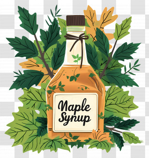 National Maple Syrup Day - Maple Syrup Bottle With Leaves Design Transparent PNG