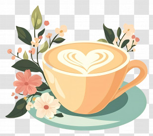 Morning Coffee - Elegant Coffee Cup With Floral Design Transparent PNG