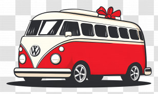 Christmas Bus - Red And White Van With Gift On Top Transparent PNG