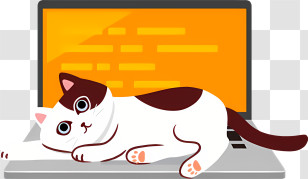 Cute Cat - Cat Lounging On Laptop In Cute Illustration Transparent PNG