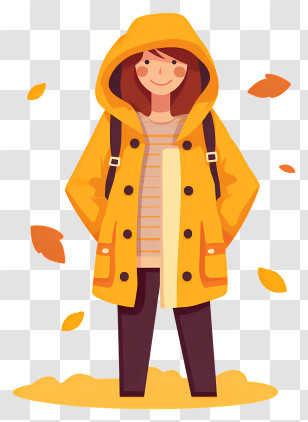 Girl In Yellow Raincoat - Girl In Yellow Coat With Hood Transparent PNG