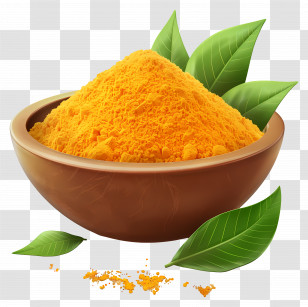 Turmeric Powder - Bowl Of Turmeric Powder With Leaves Transparent PNG