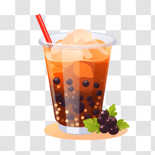 Bubble Milk Tea - Illustration Of Bubble Tea With Tapioca Pearls Transparent PNG