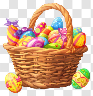 Easter Basket - Colorful Easter Basket With Eggs Transparent PNG